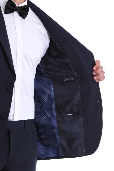 Lacivert Slim Fit Şal Yaka Klasik Smokin Damatlık - 7