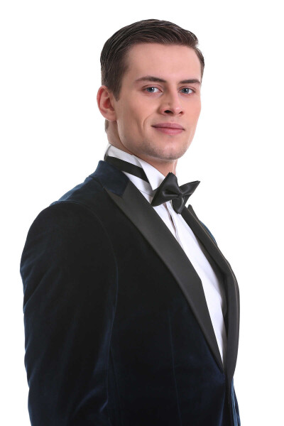 Lacivert Slim Fit Sivri Yaka Kadife Klasik Smokin Damatlık - 7