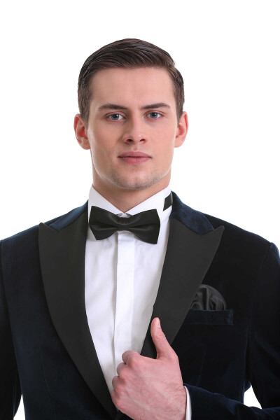 Lacivert Slim Fit Sivri Yaka Kadife Klasik Smokin Damatlık - 9