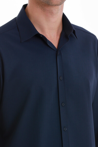 Lacivert Slim Fit Slim Yaka Pamuklu Uzun Kollu Gömlek - 5