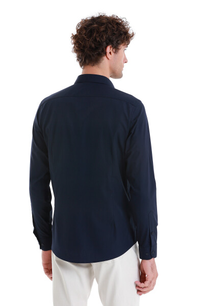 Lacivert Slim Fit Slim Yaka Pamuklu Uzun Kollu Spor Gömlek - 6