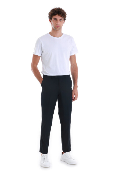 Lacivert Slim Fit Yandan Cepli Kumaş Pantolon - 1