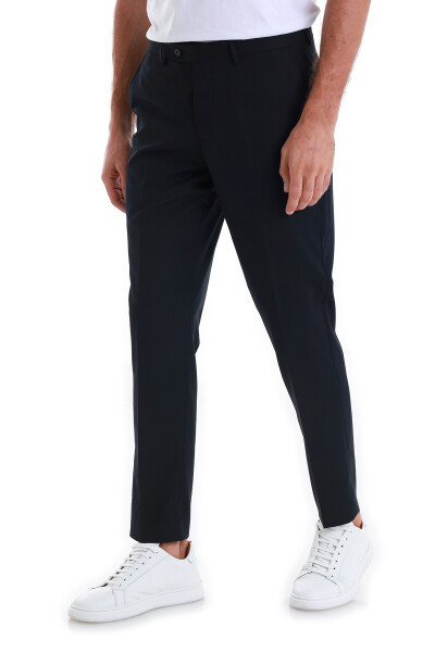 Lacivert Slim Fit Yandan Cepli Kumaş Pantolon - 3