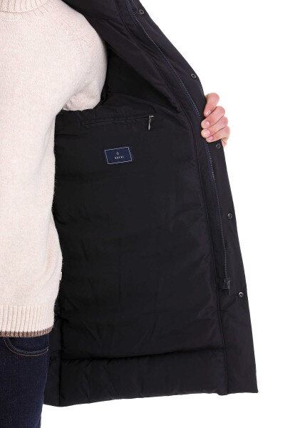 Lacivert Slim Fit Hakim Yaka Kapüşonlu Basic Kaban - 7