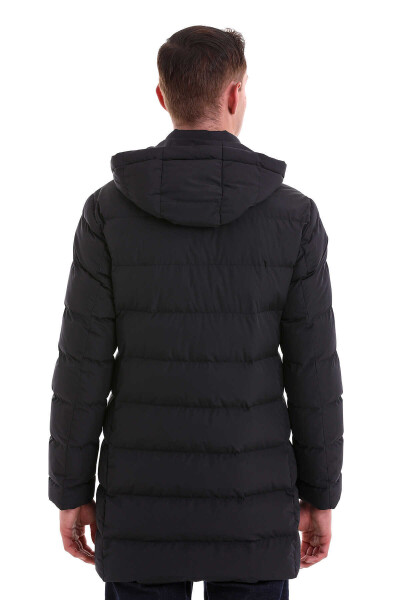 Lacivert Slim Fit Hakim Yaka Kapüşonlu Basic Kaban - 8