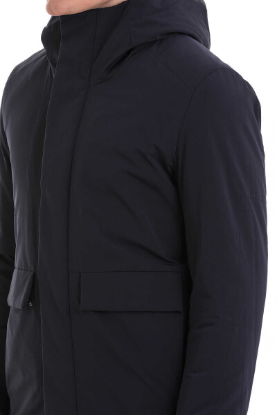 Lacivert Slim Fit Hakim Yaka Kapüşonlu Kaban - 5