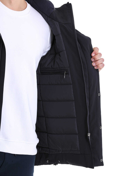 Lacivert Slim Fit Hakim Yaka Kapüşonlu Kaban - 6