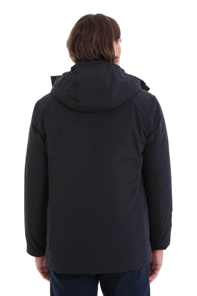 Lacivert Slim Fit Hakim Yaka Kapüşonlu Kaban - 7