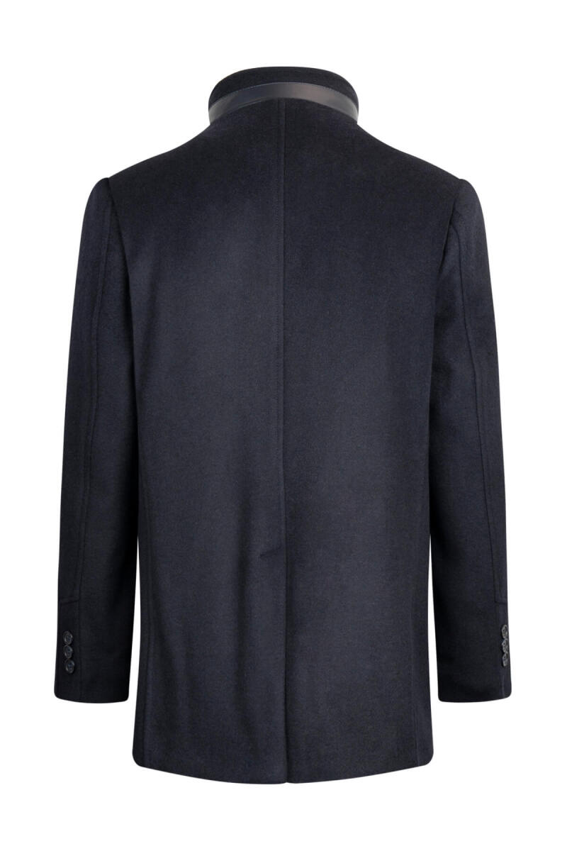 Lacivert Slim Fit Hakim Yaka Yünlü Basic Palto - Hatem Saykı (1)