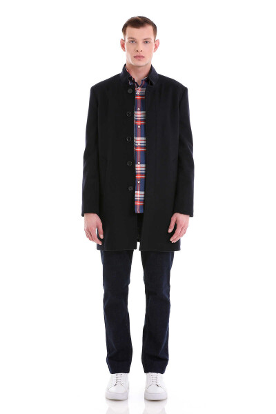 Lacivert Slim Fit Hakim Yaka Yünlü Kaşe Kaban - 2