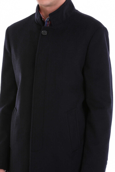 Lacivert Slim Fit Hakim Yaka Yünlü Kaşe Kaban - 7