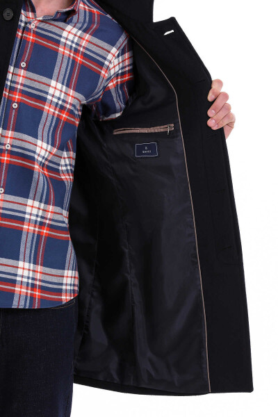 Lacivert Slim Fit Hakim Yaka Yünlü Kaşe Kaban - 8