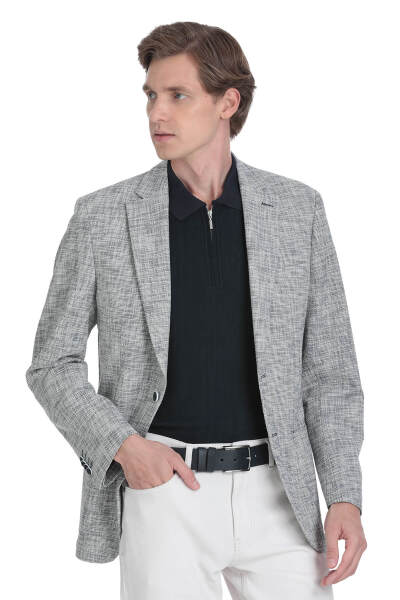 Lacivert Slim Fit Mono Yaka Casual Ceket - 1