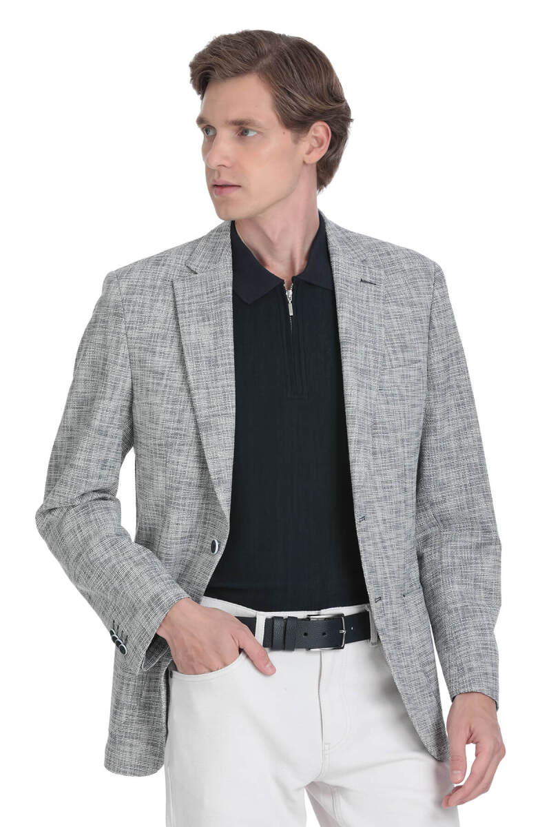 Lacivert Slim Fit Mono Yaka Casual Ceket - HTML