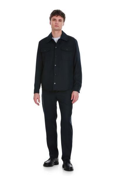 Lacivert Slim Fit Mono Yaka Casual Overshirt Takım 