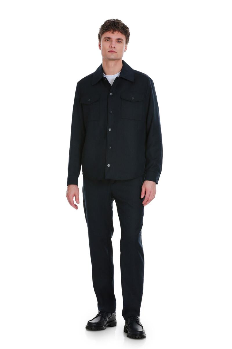 Lacivert Slim Fit Mono Yaka Casual Overshirt Takım - Hatemoğlu