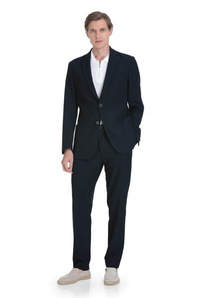 Lacivert Slim Fit Mono Yaka Casual Takım Elbise - 1