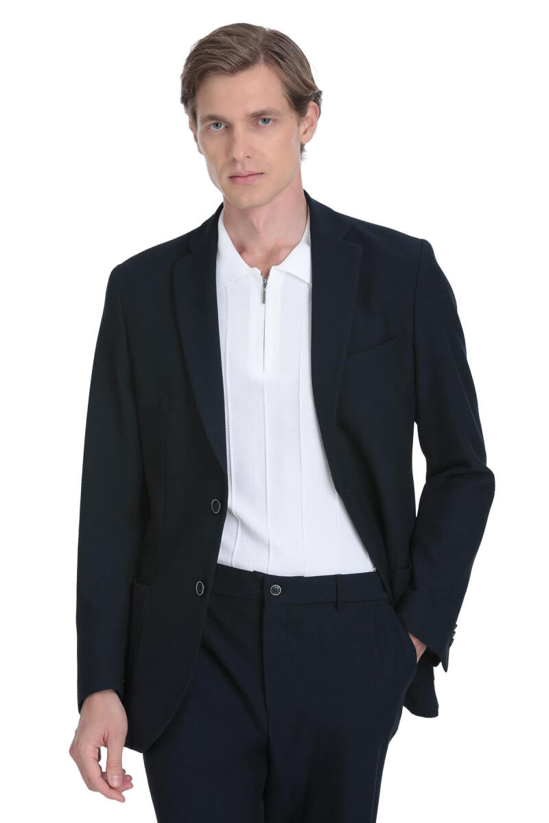 Lacivert Slim Fit Mono Yaka Casual Takım Elbise - HTML (1)