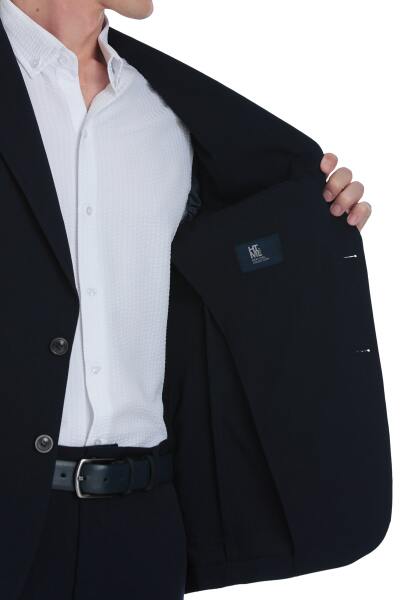 Lacivert Slim Fit Mono Yaka Casual Takım Elbise - 5