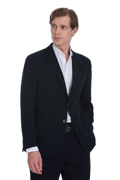 Lacivert Slim Fit Mono Yaka Casual Takım Elbise - 3