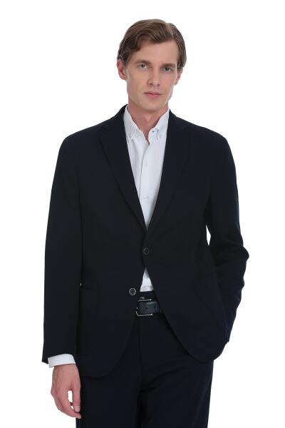 Lacivert Slim Fit Mono Yaka Casual Takım Elbise - 2