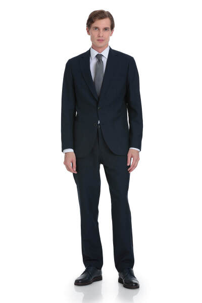 Lacivert Slim Fit Mono Yaka Keten Takım Elbise 