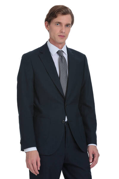 Lacivert Slim Fit Mono Yaka Keten Takım Elbise - 3