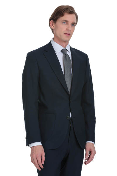 Lacivert Slim Fit Mono Yaka Keten Takım Elbise - 4