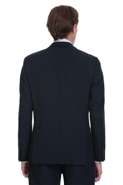 Lacivert Slim Fit Mono Yaka Keten Takım Elbise - 7