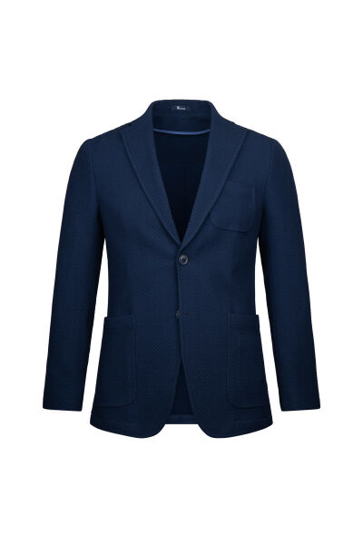 Lacivert Slim Fit Mono Yaka Klasik Ceket - 1