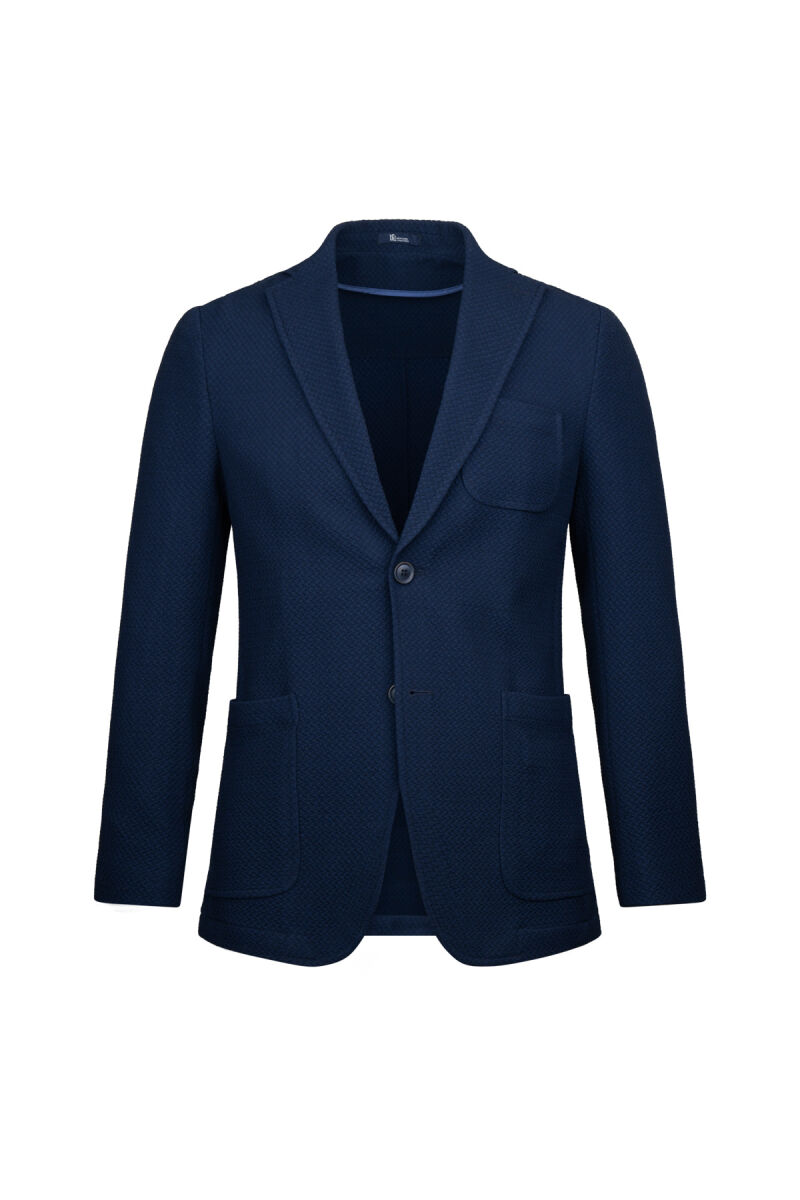 Lacivert Slim Fit Mono Yaka Klasik Ceket - HTML