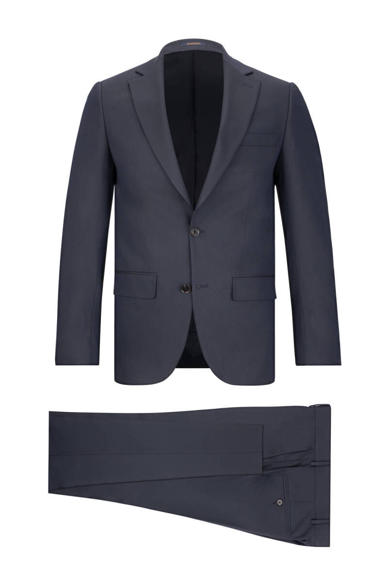 Lacivert Slim Fit Mono Yaka Klasik Takım Elbise - Hatemoğlu