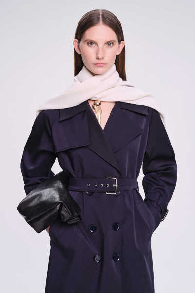 Saykı Woman Lacivert Slim Fit Mono Yaka Pamuklu Trençkot 