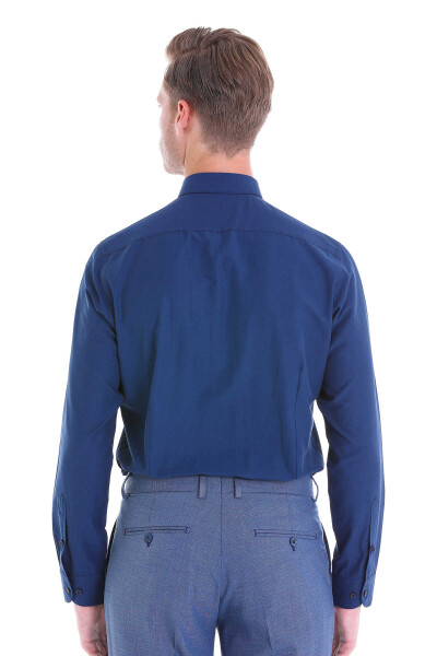 Lacivert Slim Fit Pamuklu Slim Yaka Uzun Kollu Klasik Gömlek - 6