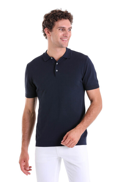 Lacivert Regular Fit Polo Yaka Rayon Triko Tişört - 2