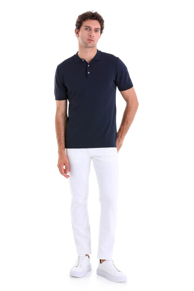 Lacivert Regular Fit Polo Yaka Rayon Triko Tişört - 4