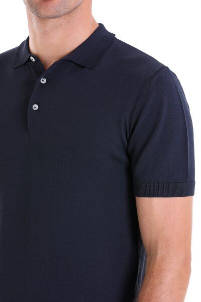 Lacivert Regular Fit Polo Yaka Rayon Triko Tişört - 5