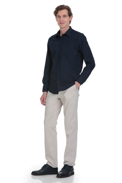 Lacivert Slim Fit Slim Yaka Pamuklu Uzun Kollu Gömlek - 2