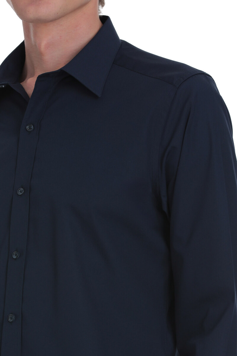 Lacivert Slim Fit Slim Yaka Pamuklu Uzun Kollu Gömlek - Hatemoğlu (1)
