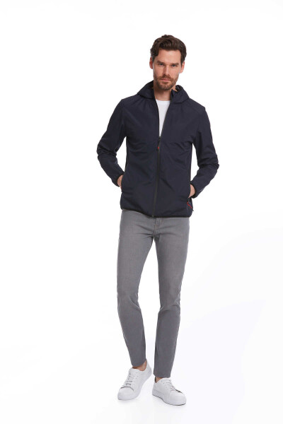 Lacivert Slim Fit Kapüşonlu Mevsimlik Mont - 3