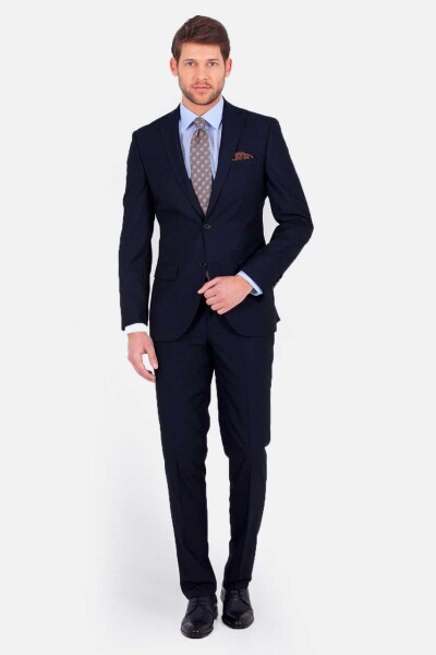 Lacivert Slim Fit Mono Yaka Klasik Takım Elbise - 2