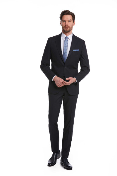 Lacivert Slim Fit Mono Yaka Klasik Takım Elbise - 1