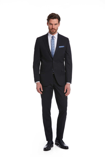 Lacivert Slim Fit Mono Yaka Klasik Takım Elbise - 3