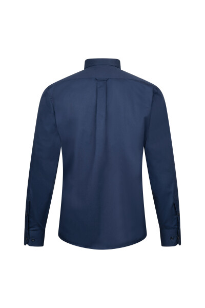 Lacivert Slim Fit Uzun Kollu 100% Pamuk Casual Flanel Gömlek - 2