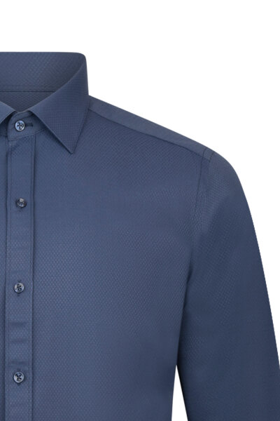 Lacivert Slim Fit Slim Yaka Uzun Kollu Pamuklu Gömlek - 3