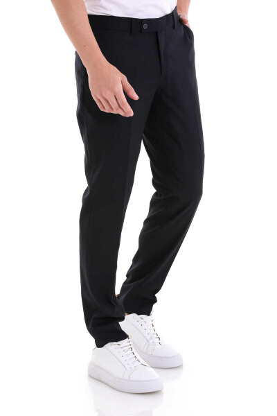 Lacivert Slim Fit Yandan Cepli Düşük Bel Kumaş Pantolon - 4