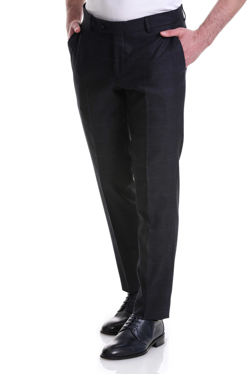 Lacivert Slim Fit Yandan Cepli Kareli Flanel Kumaş Pantolon - Hatemoğlu (1)