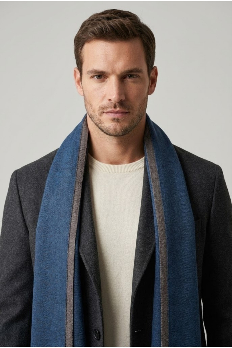 Lacivert - Vizon Çift Taraflı Atkı - Hatemoğlu