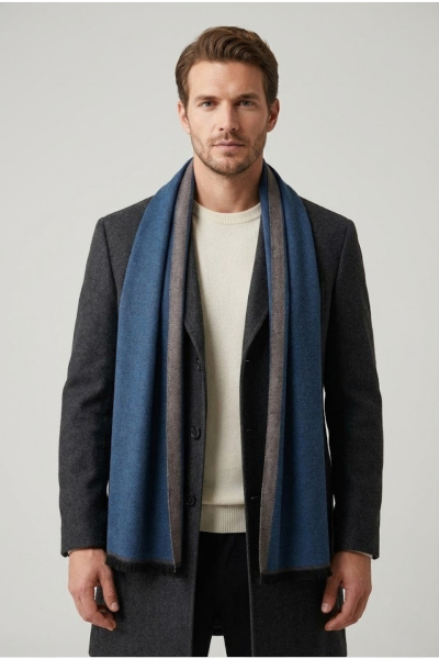 Lacivert - Vizon Çift Taraflı Atkı - 2