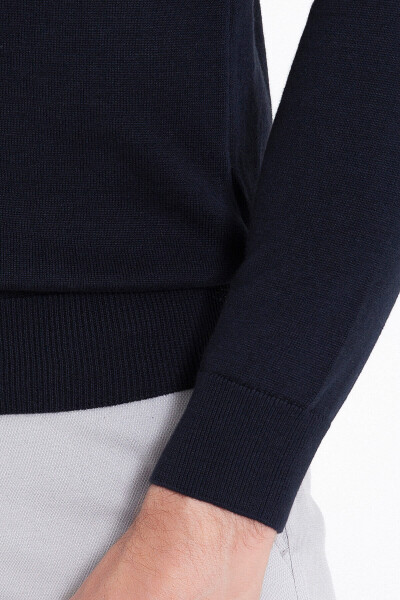 Lacivert Regular Fit Yarım Balıkçı Yaka Pamuklu Triko Kazak - 9